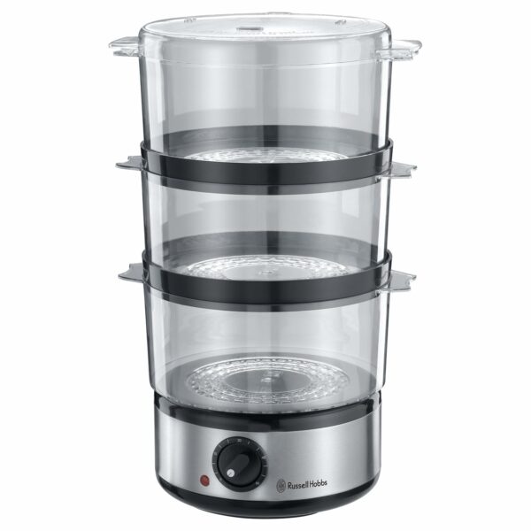 Russell Hobbs 3 Tier Electric Food Steamer, 7L, Stackable baskets for easy storage, Dishwasher safe BPA free baskets, Rice bowl inc, 60 min timer, Healthy eating, Energy saving, 400W, 14453
