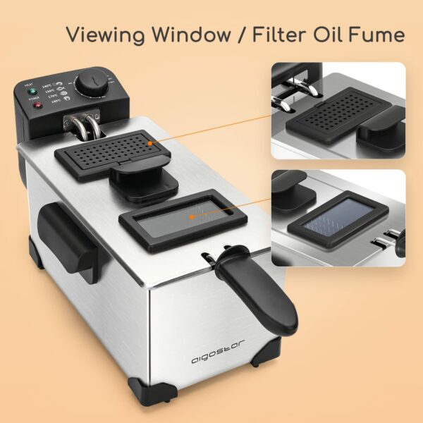 Aigostar Deep Fat Fryer 2200W, 3 Litre Deep Fryer Easy Clean, with Viewing Window, Stainless Steel, Temperature Control, Removable Oil Basket, Silver - Ushas 30JPN