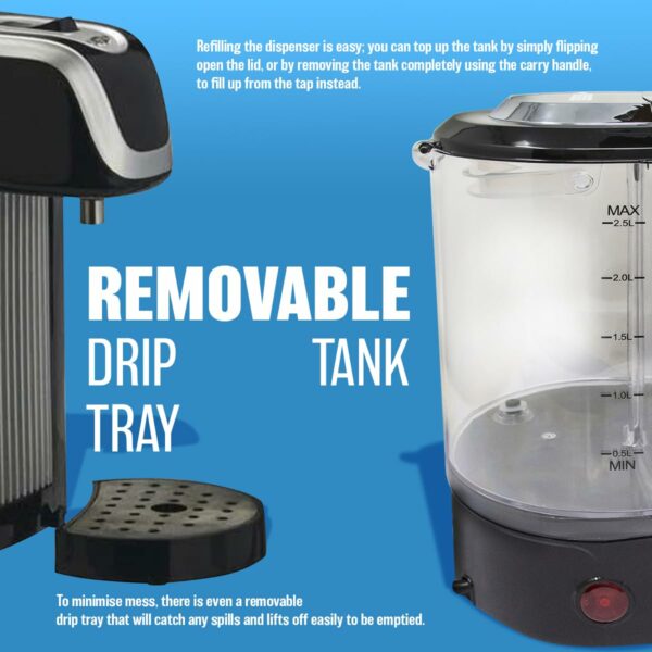 2.5L Instant Hot Water Dispenser - Use For Cup Of Tea & Coffee Maker | Suitable For Home, Kitchen & Office | Electric Kettle with Tank - Removable Dip Tray, Fast Boil, Energy-Efficient Machine - Black