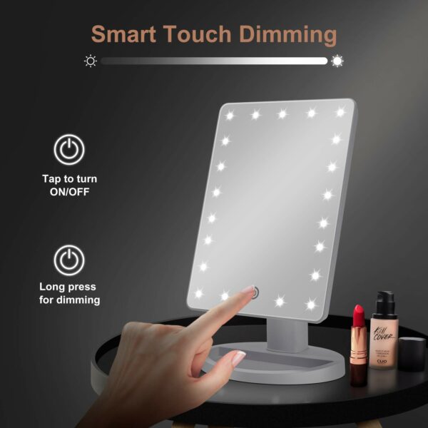 FASCINATE Makeup Vanity Mirror with Lights and Detachable 10X Magnification, 21 Led Lights Adjustable Dimming Touch Sensor, Dual Power Supply, 180° Rotation, Portable Cosmetic Mirror