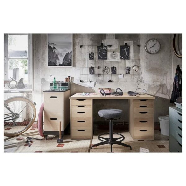 Lagkapten/Alex Desk,140x60 cm, durable and easy to care for. Desks for home. Desks computer desks. Tables desks. (White stained oak effect)