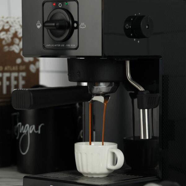 Dualit Espresso Coffee Machine | 1.4L Capacity | Black | Manual Dosing Coffee Maker| Filter Holder, Frother & Water Softener Bag Included | 84470