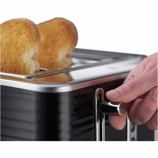 Russell Hobbs Inspire 4 Slice Toaster (Extra wide slots, High lift feature, 6 Browning levels, Frozen/Cancel/Reheat function with Blue LED illumination, 1800W, Black textured high gloss) 24381
