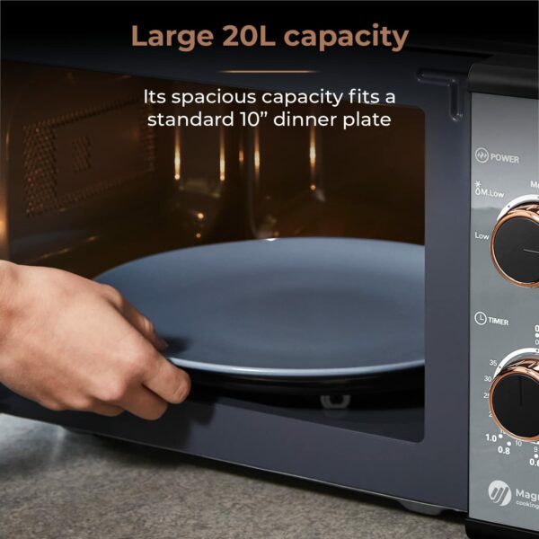 Tower T24038RG Cavaletto Manual Microwave with 5 Power Levels 35 Minute Timer, 800W, 20L, Black Rose Gold