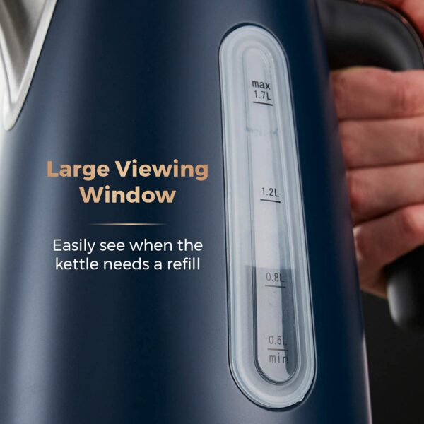 Tower T10066BLU Cavaletto Jug Kettle with 360° Swivel Base, 1.7L, 3KW, Midnight Blue and Rose Gold