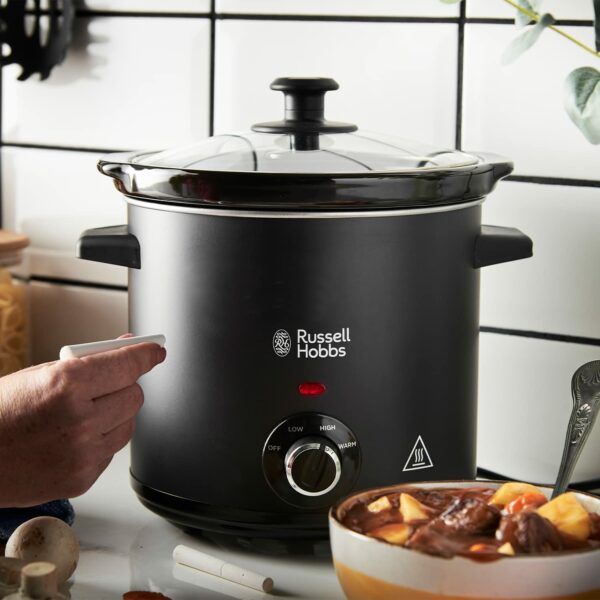 Russell Hobbs Chalkboard 3.5L Electric Slow Cooker - Cooks upto 4 portions, 3 heat settings, high/low/keep warm, Removable ceramic pot for easy cleaning, Glass lid, Energy saving, 200W, 24180