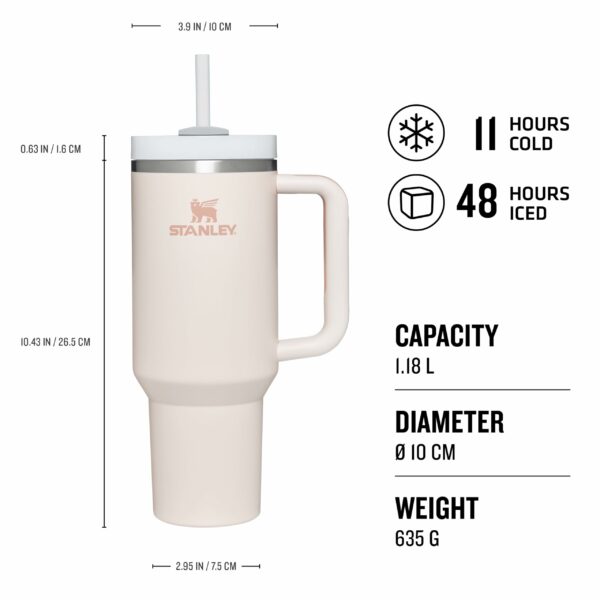 Stanley Quencher H2.0 Flowstate Tumbler 1.2L - Cold For 11 Hours - Iced For 48 Hours - Metal Water Bottle With Straw, Handle And Lid - Dishwasher Safe - Travel Mug For Cold Drinks - Rose Quartz