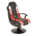 X-Rocker Aries 2.1 Gaming Chair with Speakers and Subwoofer for Junior Gamers, Foldable Audio Pedestal Console Games Chair, Faux Leather PU - Black/Red