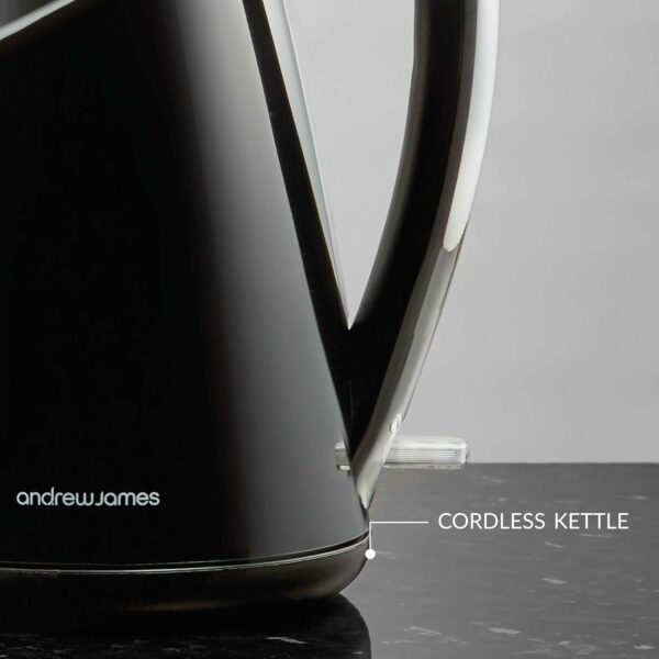 Andrew James Electric Kettle Fast Boil Kettle, Energy Efficient Quiet Kettle, Cordless Kettle with 1.7L Water Jug, 360˚ Swivel Base Quick Boil Kettle with Filter - Reusable Filter 3000W (Black)