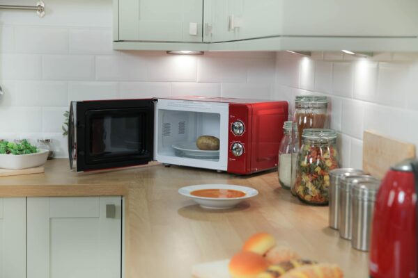 Russell Hobbs RHMM701R 17 Litre 700 W Red Solo Manual Microwave with 5 Power Levels, Ringer, Timer, Defrost Setting, Easy Clean