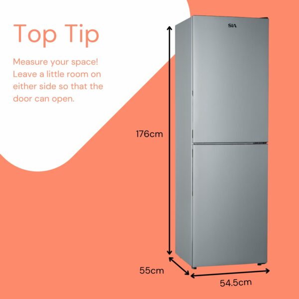 Sia Split Freestanding 252L Combi Fridge Freezer SFF17654SE 50/50 with 4 Freezer Compartment in Silver, Low Frost