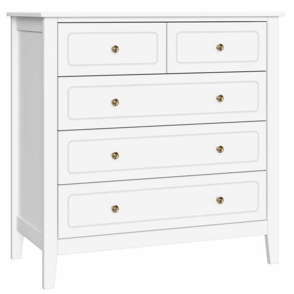 FOREHILL Bedroom Chest of Drawers White Sideboard 5 Drawers Storage Cabinet Cupboard Unit Bedroom Furniture 40x80x80cm