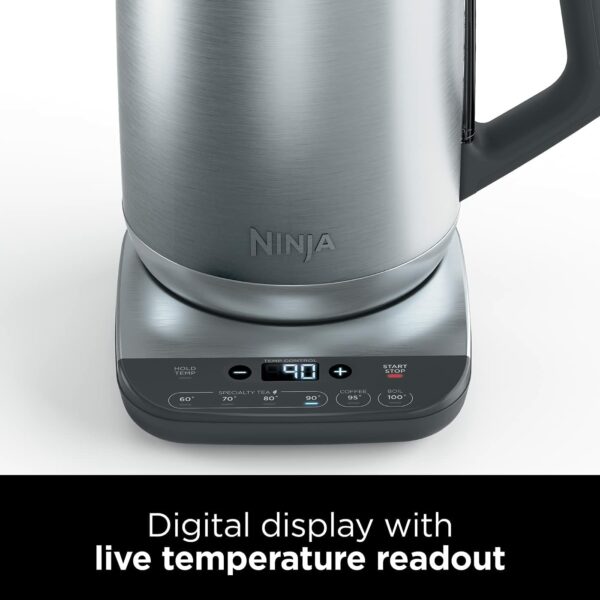 Ninja Perfect Temperature Kettle, 1.7L, with Temperature Control, LED Display, Easy to Use Kettle with Rapid Boil and Temperature Hold, Stainless Steel KT201UK