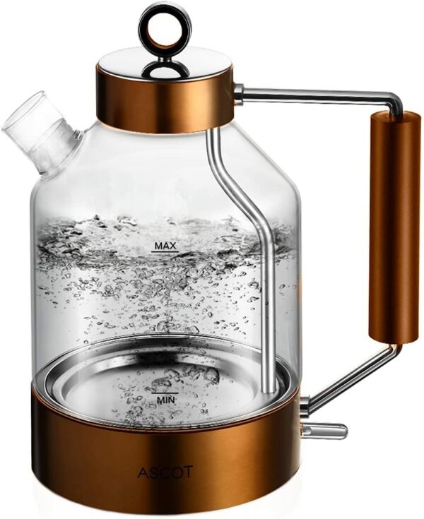 Electric Kettle, ASCOT Glass Electric Tea Kettle 1.6L 2200W Tea Heater & Hot Water Boiler, Borosilicate Glass, BPA-Free, Auto Shut-Off and Boil-Dry Protection (Copper)