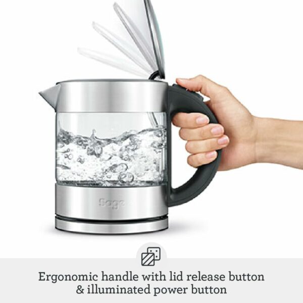 Sage - The Compact Kettle Pure - Quiet and Cordless Electric Kettle - Fast Boil, Easy to Clean Glass - 1 L Capacity, 2400 W - Brushed Stainless Steel