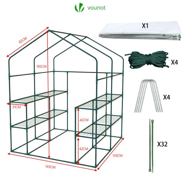 VOUNOT Walk In Greenhouse with Shelves, Roll up Zip Panel Door Garden Plastic Polytunnels Grow House for Outdoor Use, White 143x143x195cm