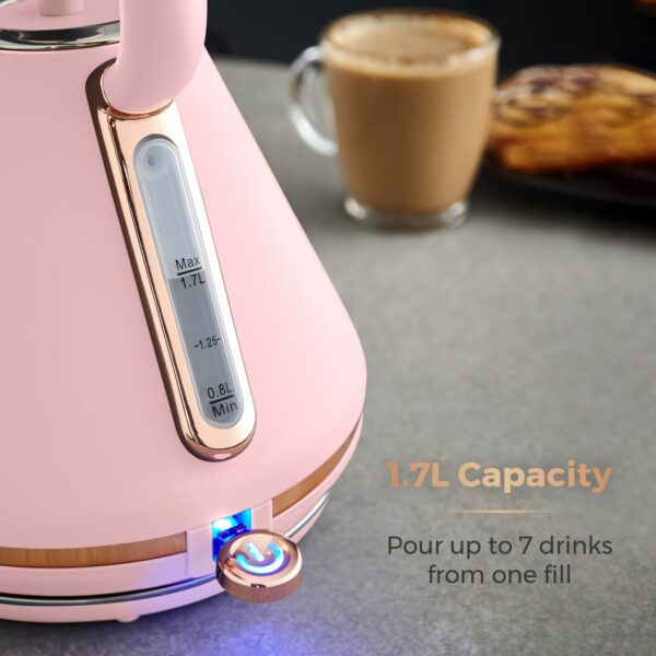 Tower T10044PNK Cavaletto Pyramid Kettle with Fast Boil 1.7 Litre 3000 W Marshmallow Pink and Rose Gold
