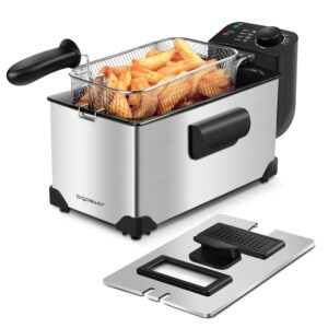 Aigostar Deep Fat Fryer 2200W, 3 Litre Deep Fryer Easy Clean, with Viewing Window, Stainless Steel, Temperature Control, Removable Oil Basket, Silver - Ushas 30JPN