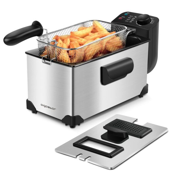 Aigostar Deep Fat Fryer 2200W, 3 Litre Deep Fryer Easy Clean, with Viewing Window, Stainless Steel, Temperature Control, Removable Oil Basket, Silver - Ushas 30JPN