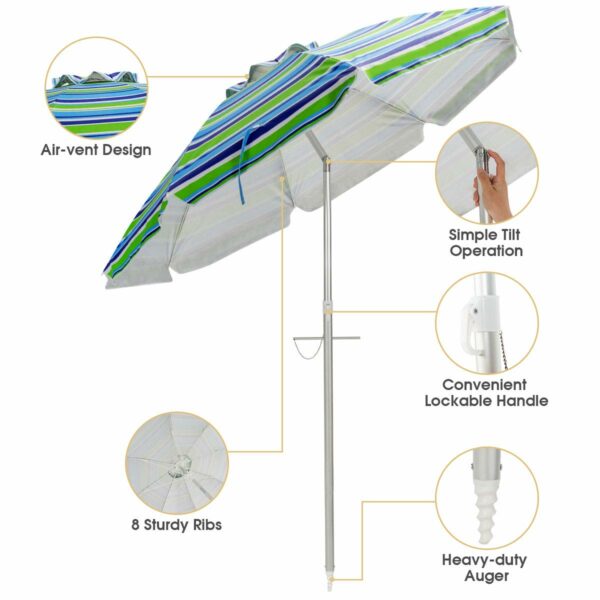 COSTWAY 2M Beach Umbrella with Carrying Bag, UPF50 + Sun Protection Sunshade Shelter, Outdoor Garden Patio Tilting Parasol (Green)