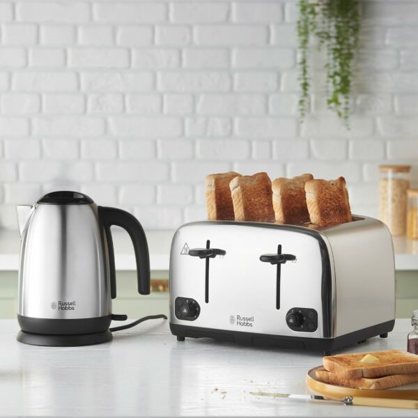 Russell Hobbs 4 Slice Toaster with Perfect Toast Technology for improved evenness (Wide slots, Lift & look feature, 6 Browning levels, Frozen & Cancel function, 1700W, Brushed & Stainless Steel) 24090