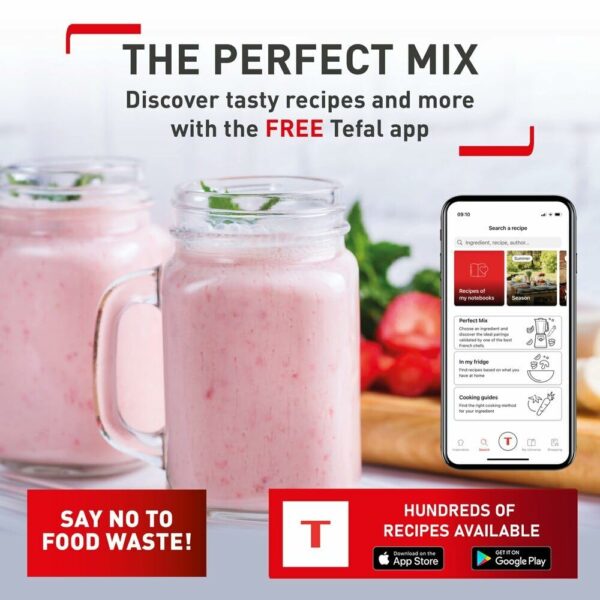 Tefal Blendforce II Blender, 2L Glass Jug, 1.25L Effective Capacity, 800W, 4 Removable Powelix Blades, Smoothie Blender, Ice Crush, 2 Speeds + Pulse Kitchen Blender, Black, BL435840