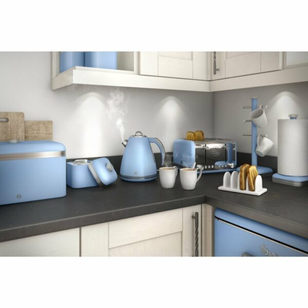 Swan SK24030BLN Retro Jug Kettle, Cordless Design, Stainless Steel, 3kW, 1.5 Litre, Blue