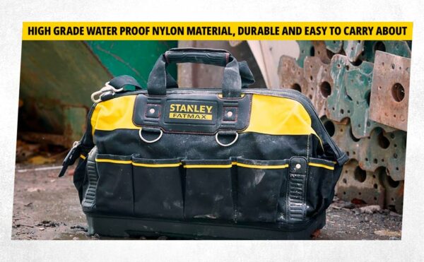 Stanley Fatmax Technician Tool Bag, Heavy Duty 600 Denier and Leather, Multifunctional Tool Storage Organiser, 18 Inch, Black/Yellow, 1-93-950