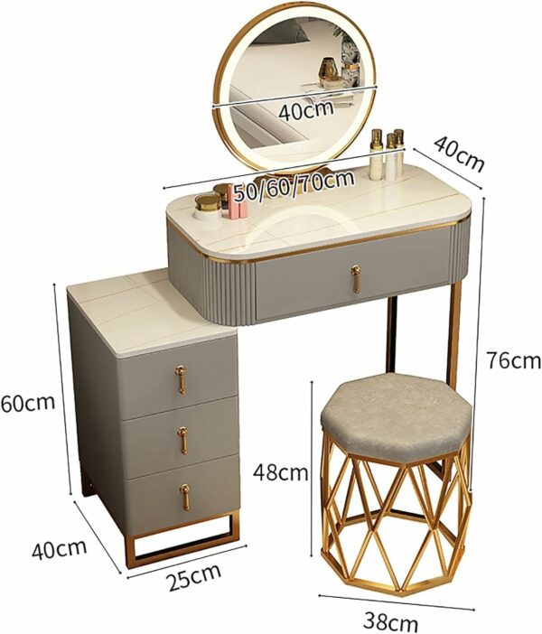 Dressing Table Set with LED Lights Mirror and 4 Drawers, Wooden Makeup Vanity Desk Stool, Modern Makeup Vanity Dressing Table with Cushioned Stool, for Women Girls,Black+gray,L:60cm/23.6 inc