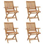 vidaXL 4x Solid Teak Wood Folding Garden Chairs Wooden Armchairs Home Household Furniture Chairs Garden Seats Dining Chairs Folding Outdoor Seating