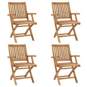 vidaXL 4x Solid Teak Wood Folding Garden Chairs Wooden Armchairs Home Household Furniture Chairs Garden Seats Dining Chairs Folding Outdoor Seating