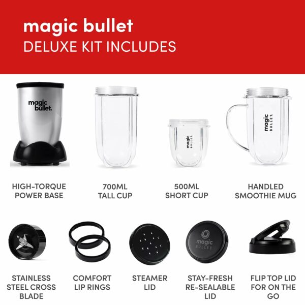 nutribullet magic bullet Blender, Mixer & Food Processor All-in-One - 10pc Kit - 200W - Sleek & Compact Design - Chop, Blend, Grate, Grind, Mix & Whip in Seconds - Easy Lock On & Pulse Feature