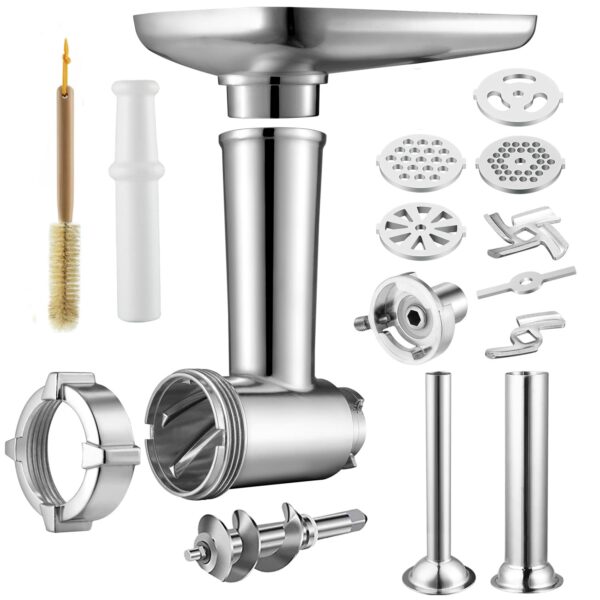 Gdrtwwh Meat Grinder Attachment Compatible with All Chef and KMix Food Machines Includes 2 Sausage Stuffer Tubes,4 Screens and 1 Adapter