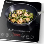 AMZCHEF induction hob with ultra-slim design, 10 temperature levels and 10 power settings, 2000 W induction plate with 3 hour timer, safety lock
