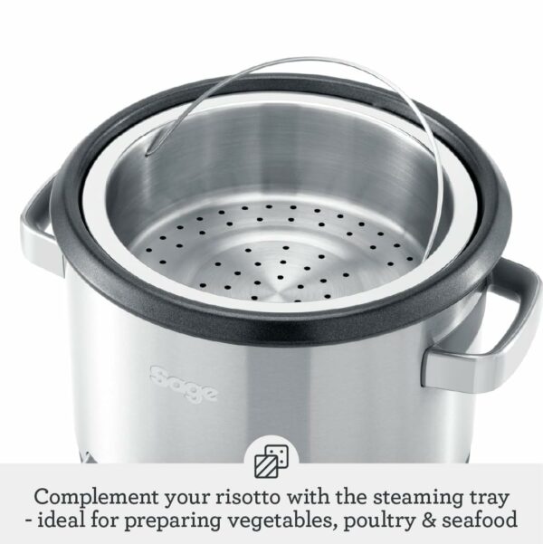 Sage - The Risotto Plus - Multi Cooker with Stir Free Risotto - Sauté, Rice, Steam, Sear, Slow Cook Low/High & Auto Keep Warm Functionality - Brushed Stainless Steel