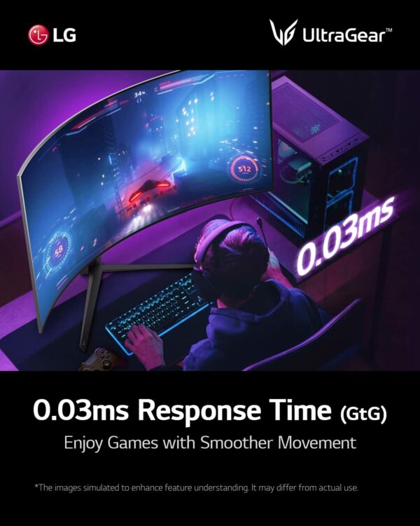 LG UltraGear 45GR95QE - 45 Inch Curved OLED Gaming Monitor WQHD (3440 x 1440), 240Hz Refresh Rate, 0.03ms Response Time, Anti-glare, AMD FreeSync Premium, NVIDIA G-SYNC Compatible, HDMI 2.1