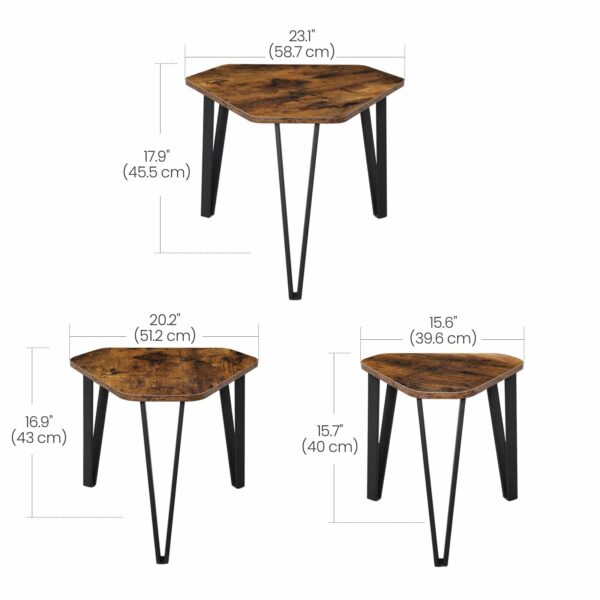 Vasagle Nesting Coffee Table, Set of 3 End Tables for Living Room, Stacking Side Tables, Sturdy and Easy Assembly, Steel Frame