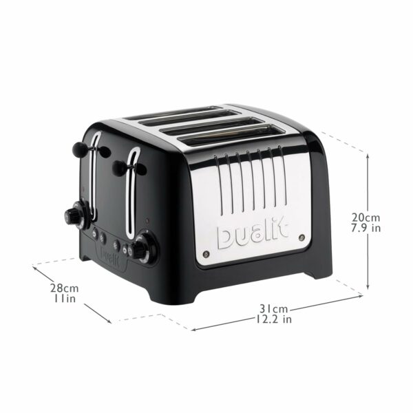Dualit 4 Slice Lite Toaster | 2kW Toasts 120 Slices an Hour | Polished with High Gloss Black Trim | Bagel & Defrost Settings | 36 mm Wide Slots | 46205