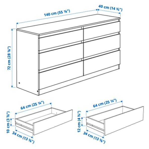 IKEA Kullen Chest of 6 Drawers, 140x72 cm, White