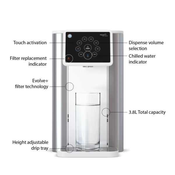 Aqua Optima Aurora Chilled Filtered Water Dispenser - 3.8L Capacity - With 1 x 30 Day Evolve+ Water Filter for the Reduction Of Microplastics, Chlorine, Limescale And Other Impurities