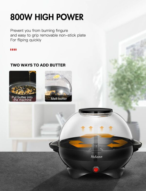 Yabano Popcorn Maker Machine, 5L Popcorn Popper, Nonstick Plate, Electric Stirring with Quick-Heat Technology, Cool Touch Handles, Healthy Less Fat, 800W, BLACK