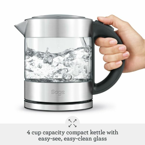 Sage - The Compact Kettle Pure - Quiet and Cordless Electric Kettle - Fast Boil, Easy to Clean Glass - 1 L Capacity, 2400 W - Brushed Stainless Steel
