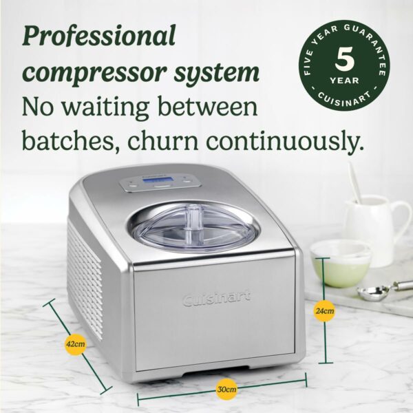 Cuisinart Ice Cream and Gelato Maker | Makes Ice Cream, Gelato, Sorbet, Frozen Yoghurt in 40 Mins | Homemade desserts | Easy to use at home | No Need to Pre-Freeze Bowl | Stainless Steel | ICE100BCU