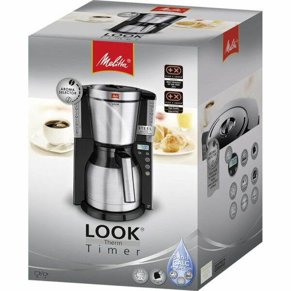 Melitta Filter Coffee Machine with Insulated Jug, Timer Feature, Aroma Selector, Look Therm Timer, White/Brushed Steel, 1011-15