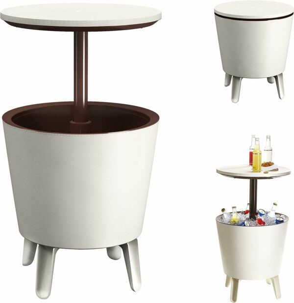 Keter Cool Bar Plastic Outdoor Ice Cooler Table Garden Furniture - white/brown