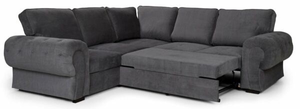 Corner Sofa Bed Horizon Grey Velour Fabric Full Back Cushions