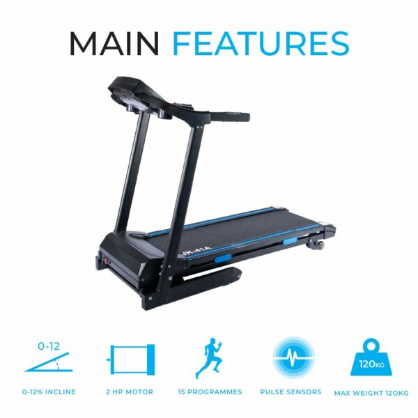 Fit4home Folding Electric Treadmill with Incline 12% Automatic Adjustable Portable Running Machine for Home Walking Jogging Transportation Wheels Bluetooth | JK41A