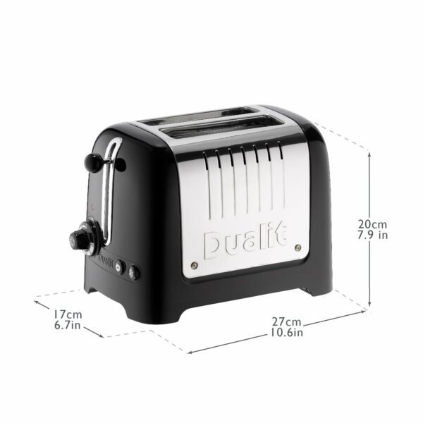 Dualit 2 Slice Lite Toaster | 1.1kW Toasts 60 Slices an Hour | Polished with High Gloss Black Trim | Bagel & Defrost Settings | 36 mm Wide Slots | 26205