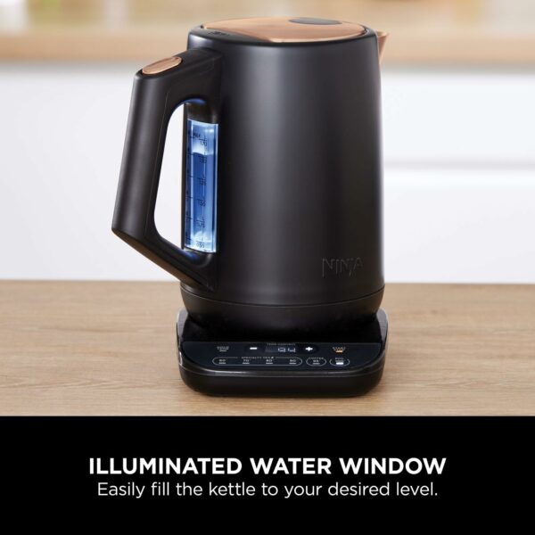 Ninja Perfect Temperature Kettle, 1.7L, with Temperature Control, LED Display, Easy to Use Kettle with Rapid Boil and Temperature Hold, Black & Copper, KT200UKCP