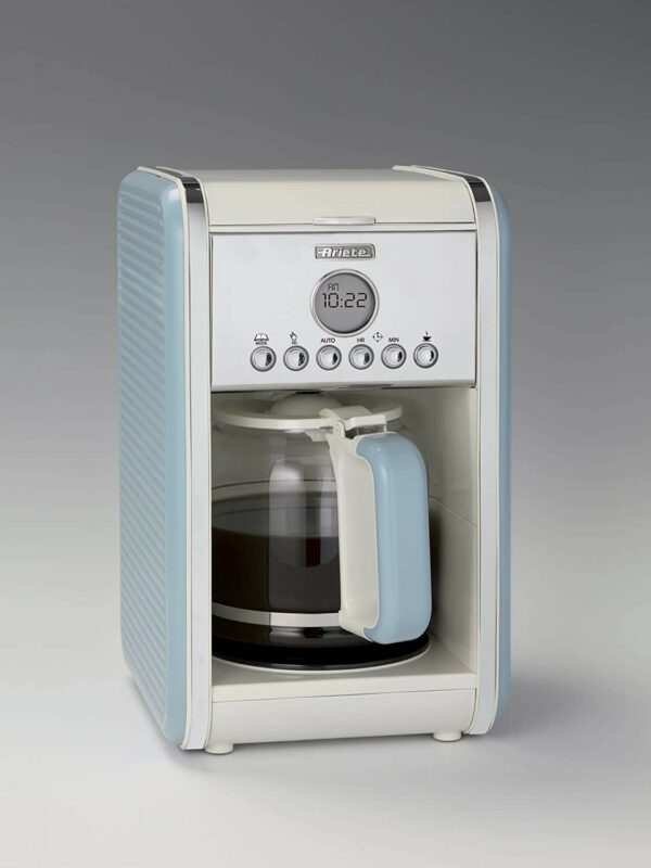 Ariete 1342/05 Retro Style Filter Coffee Machine, 24 Hour Programmable Timer With Pause and Serve Button and Washable Filter, Blue